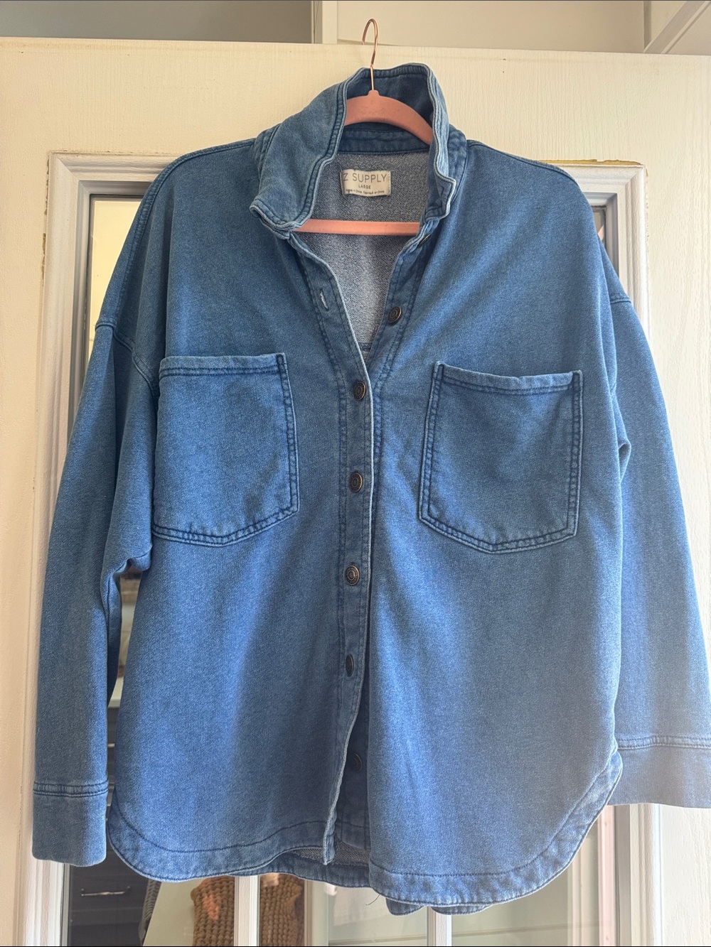 Z Supply Washed Blue Button-Down Oversized Shirt - Picture 6 of 8